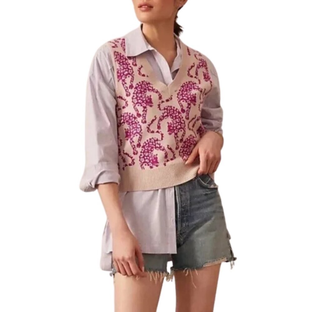 Maeve by Anthropologie Jacquard Sweater Vest in Pink Small